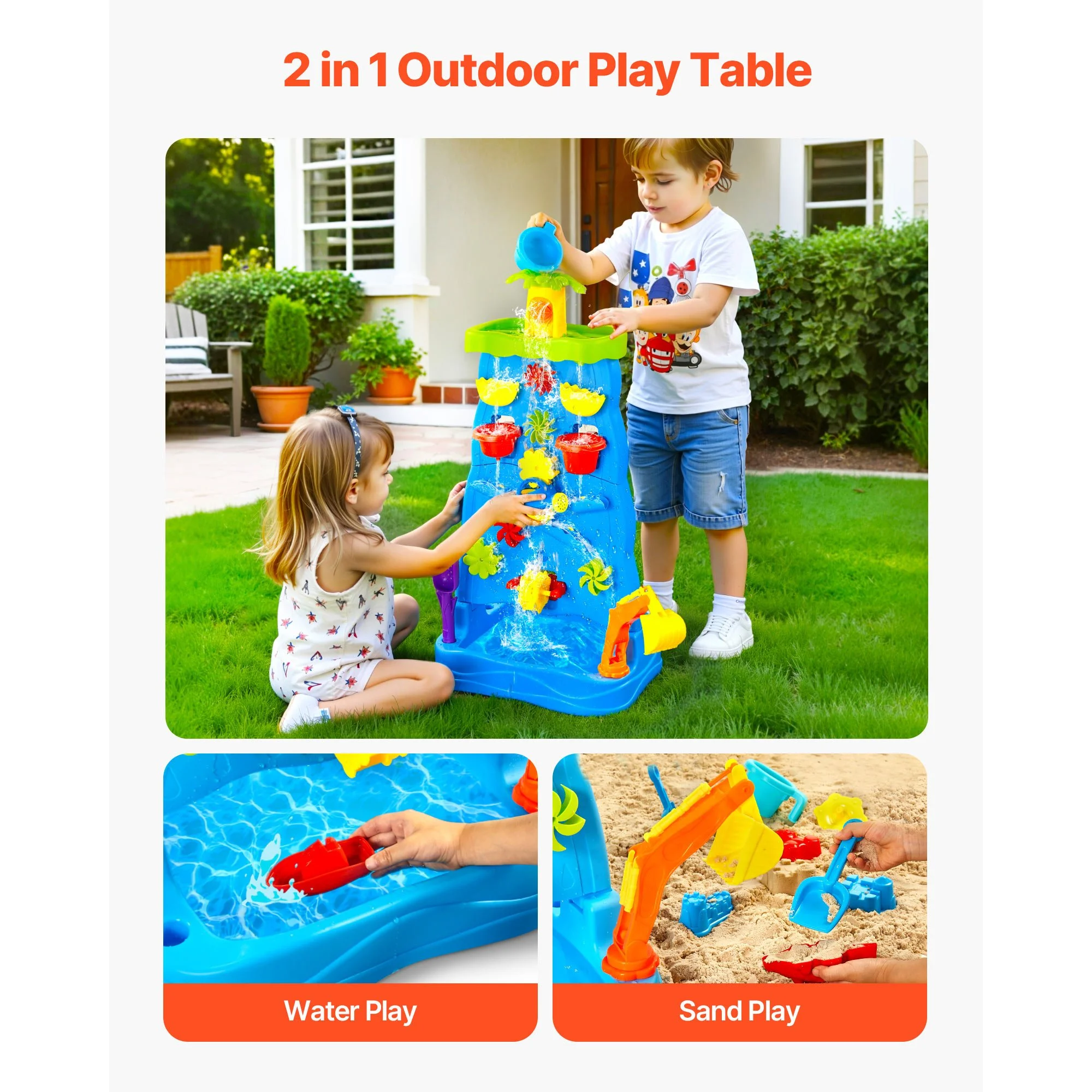Kids Outdoor Water & Sand Play Table with 37 Accessories - Double-Sided Fun