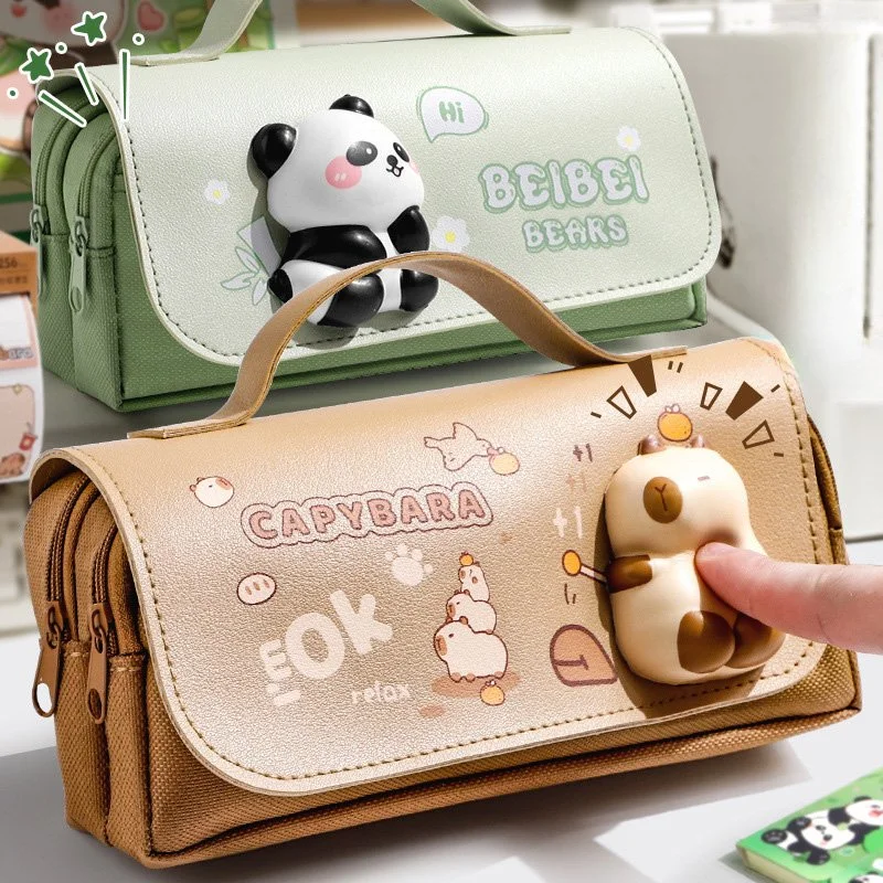 Kawaii Capybara Pencil Case with Fidget Pop Toy
