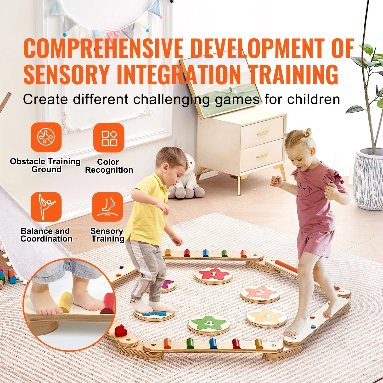 Wooden Balance Beam & Stepping Stones Set for Kids