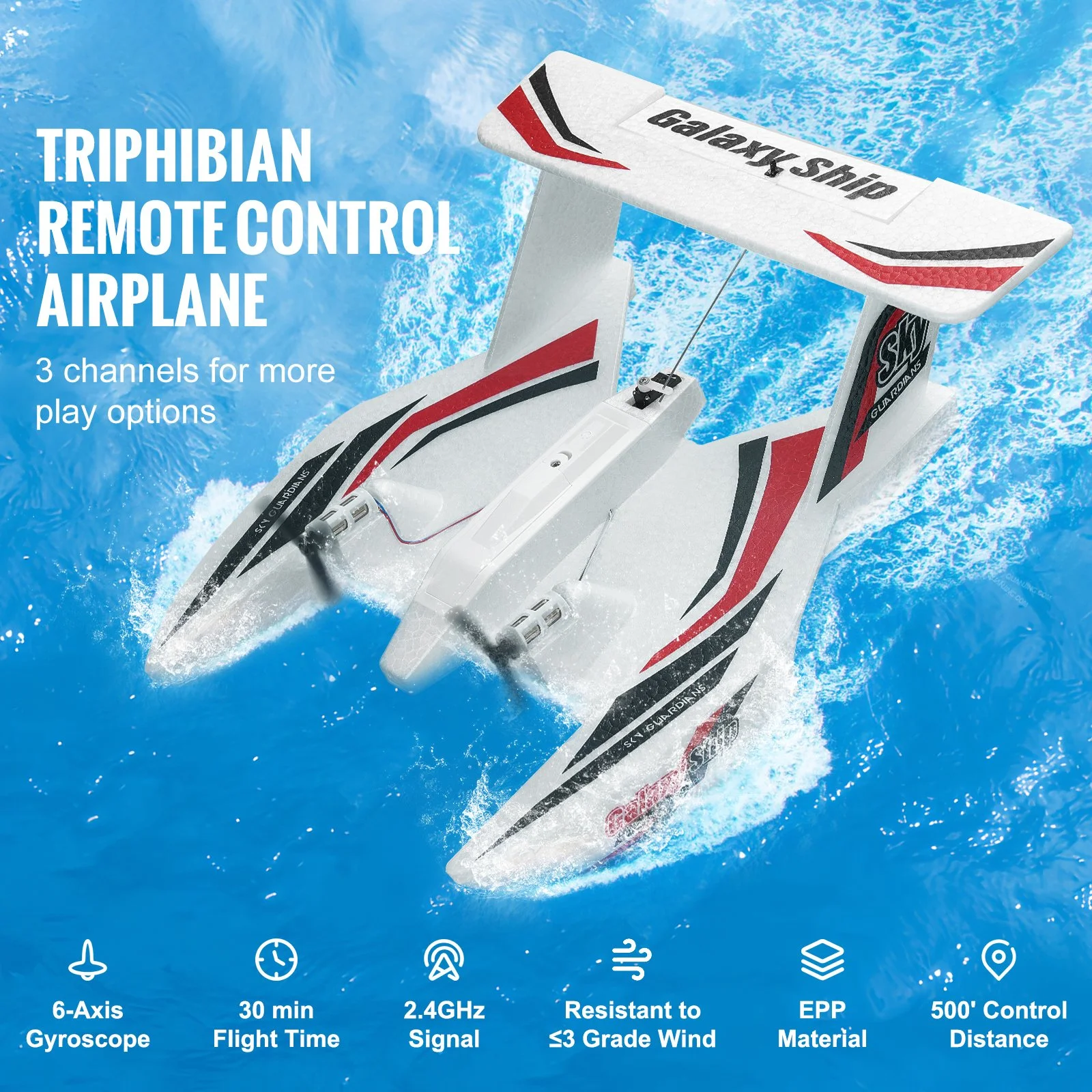 Amphibious RC Plane with 2.4GHz Control, 3-Channel Gyro, Dual Batteries