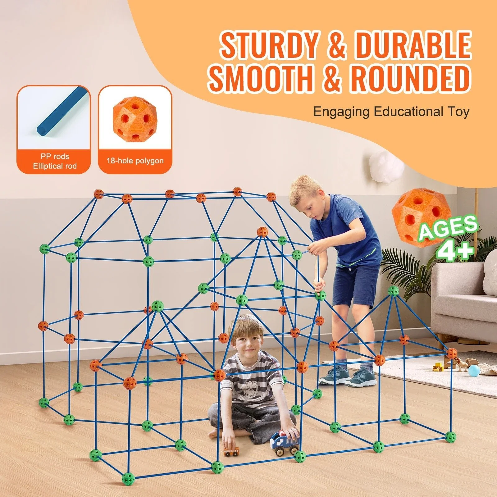 Fort Building Kit for Kids with 120 Rods & 60 Balls