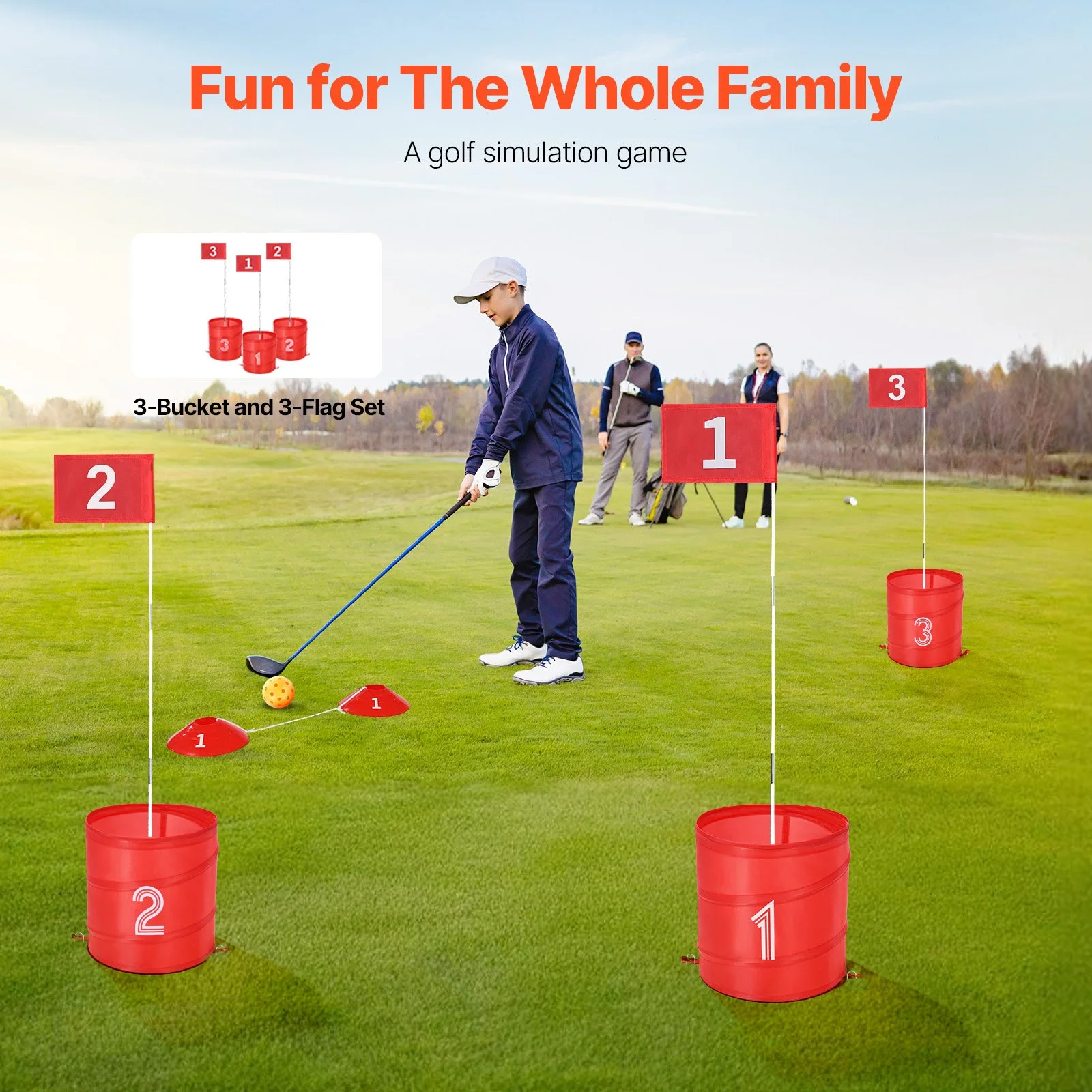 Portable Kids Backyard Golf Game Set with Adjustable Buckets & Flags