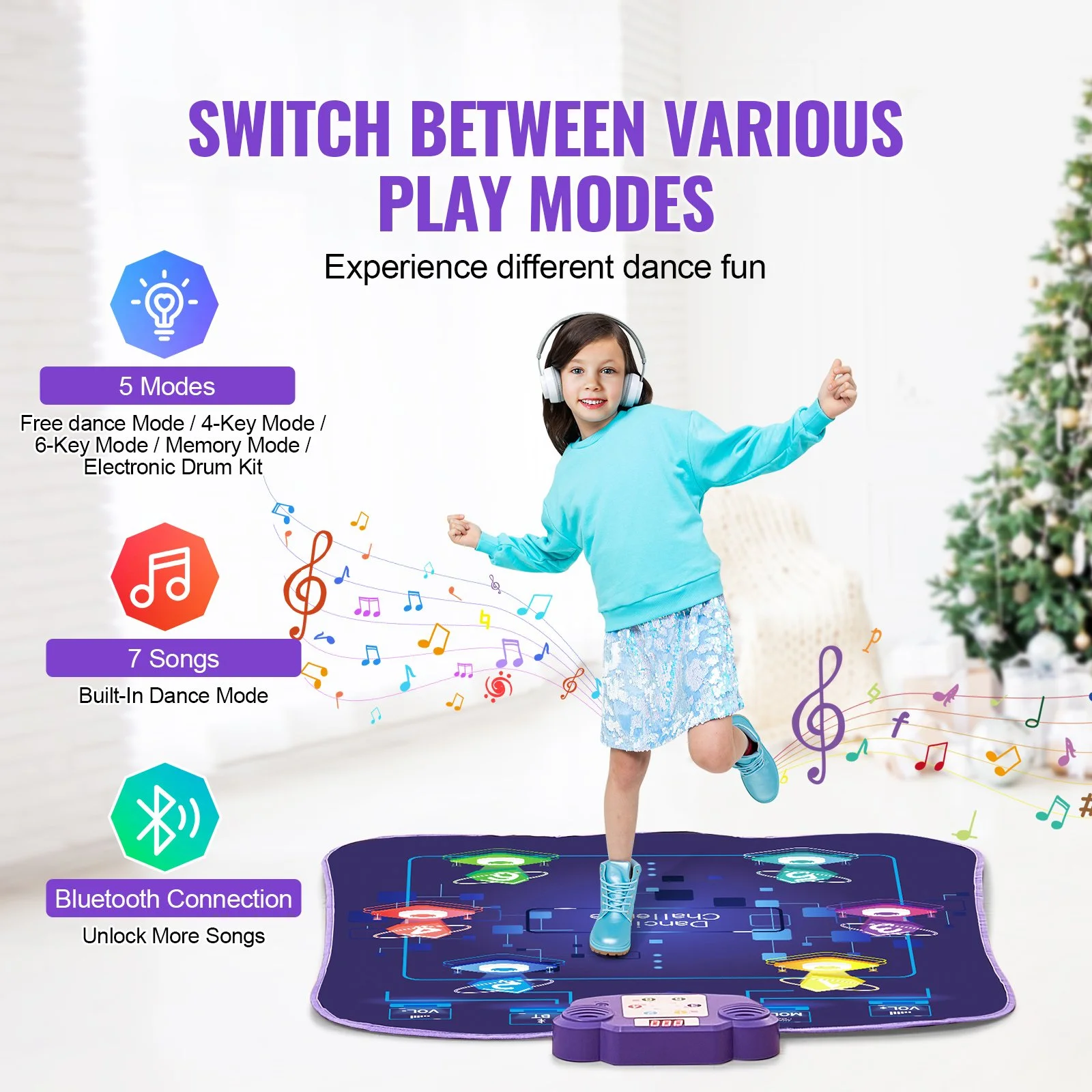 6-Button Kids Dance Mat with Bluetooth & 5 Fun Modes