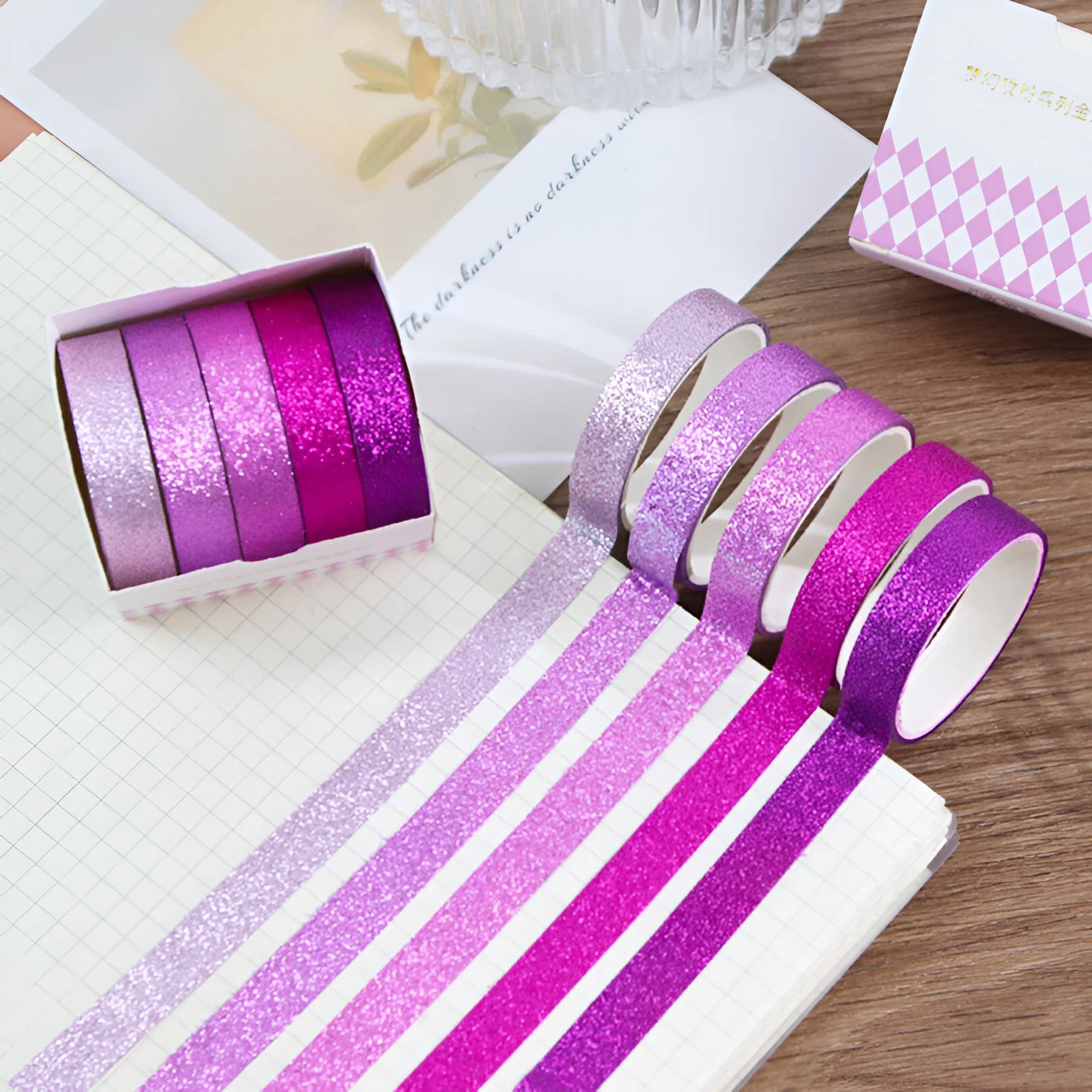 Glitter Washi Tape Set - 5 Rolls Decorative Masking Tape for Journals & Crafts