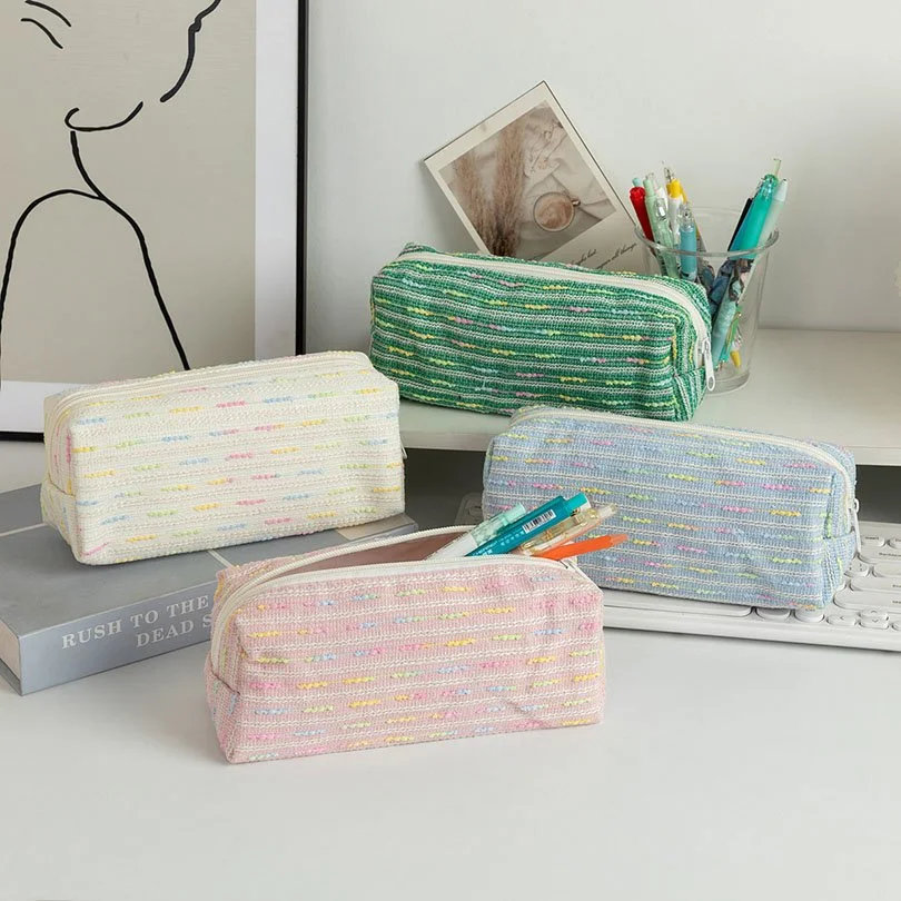 Large Capacity Cute Pencil Case - Colorful Yarn Pouch for School Supplies