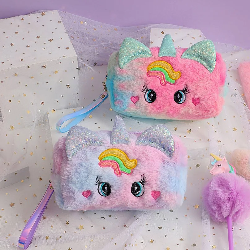 Plush Unicorn Pencil Case with Big Eyes – Cute School & Office Stationery Pouch