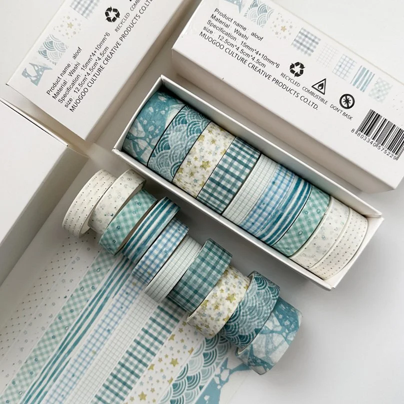 10 Rolls Retro Grid Washi Tape Set for Scrapbooking, Journals & DIY Crafts