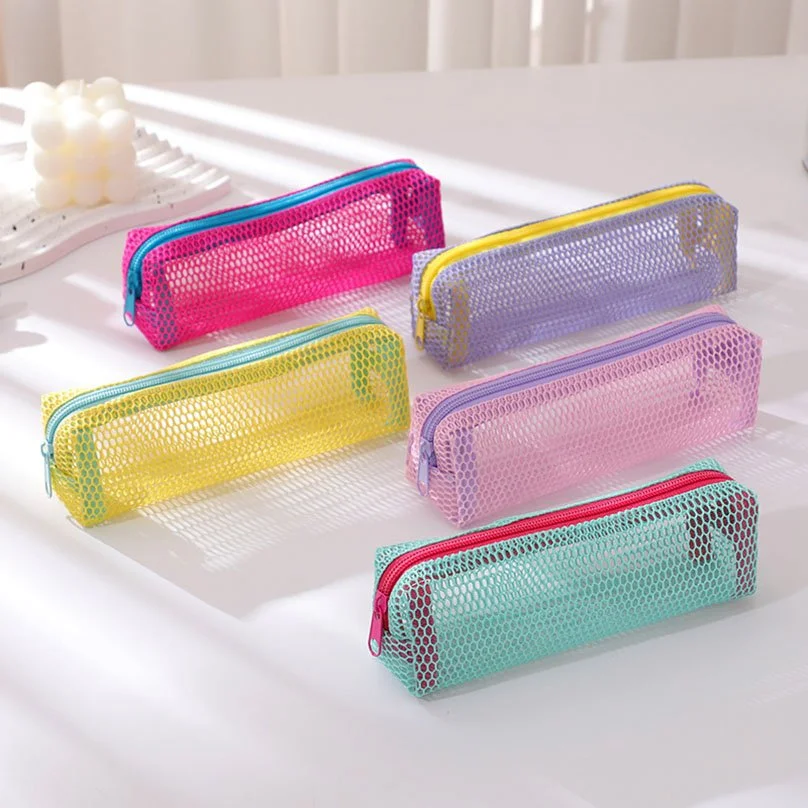 Mesh Transparent Pencil Case - Portable School & Office Supplies Pouch