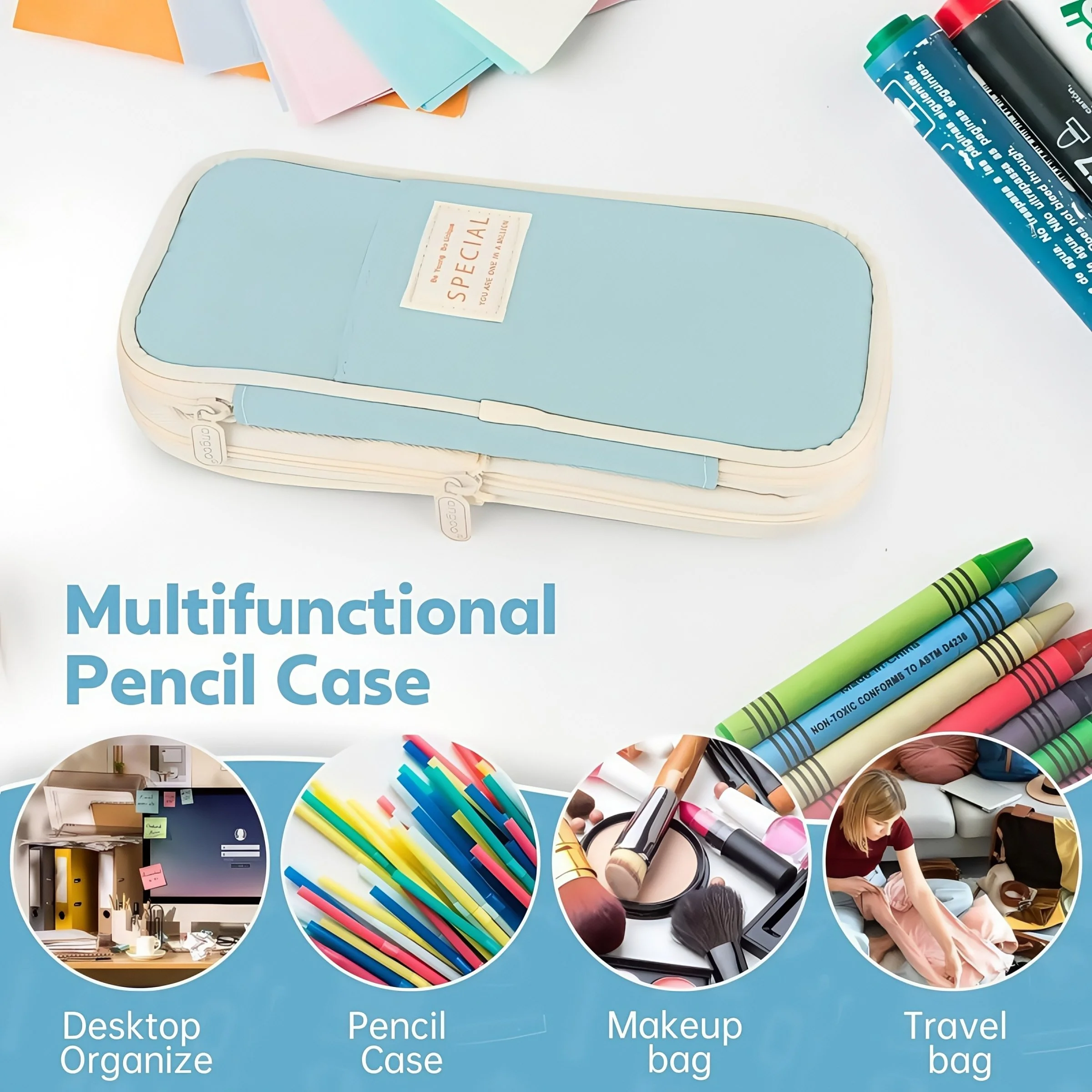 Kawaii Large Capacity Pencil Case - Cute Pouch Organizer for School & Office
