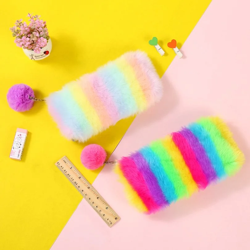 Rainbow Plush Pencil Case – Soft, Cute & Spacious Stationery Pouch