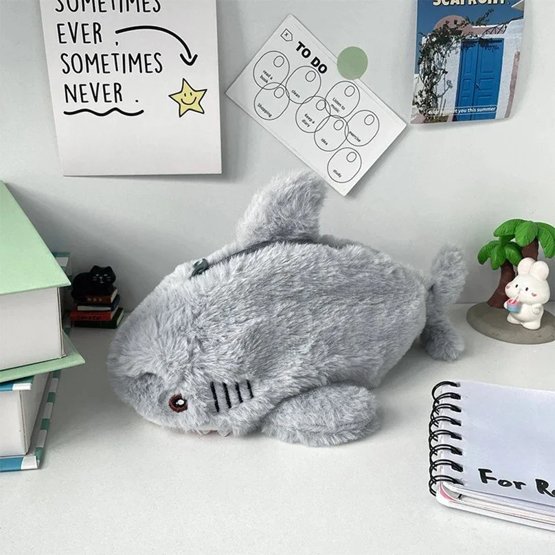 Shark Plush Pencil Case Large Capacity Cute Stationery Pouch