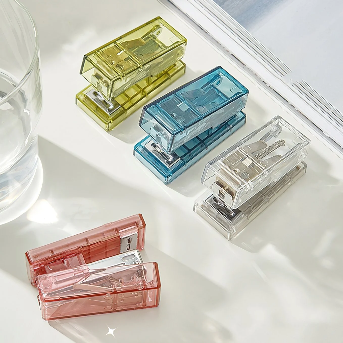 Mini Transparent Stapler Set with 1000 Staples – Compact Office & School Tool