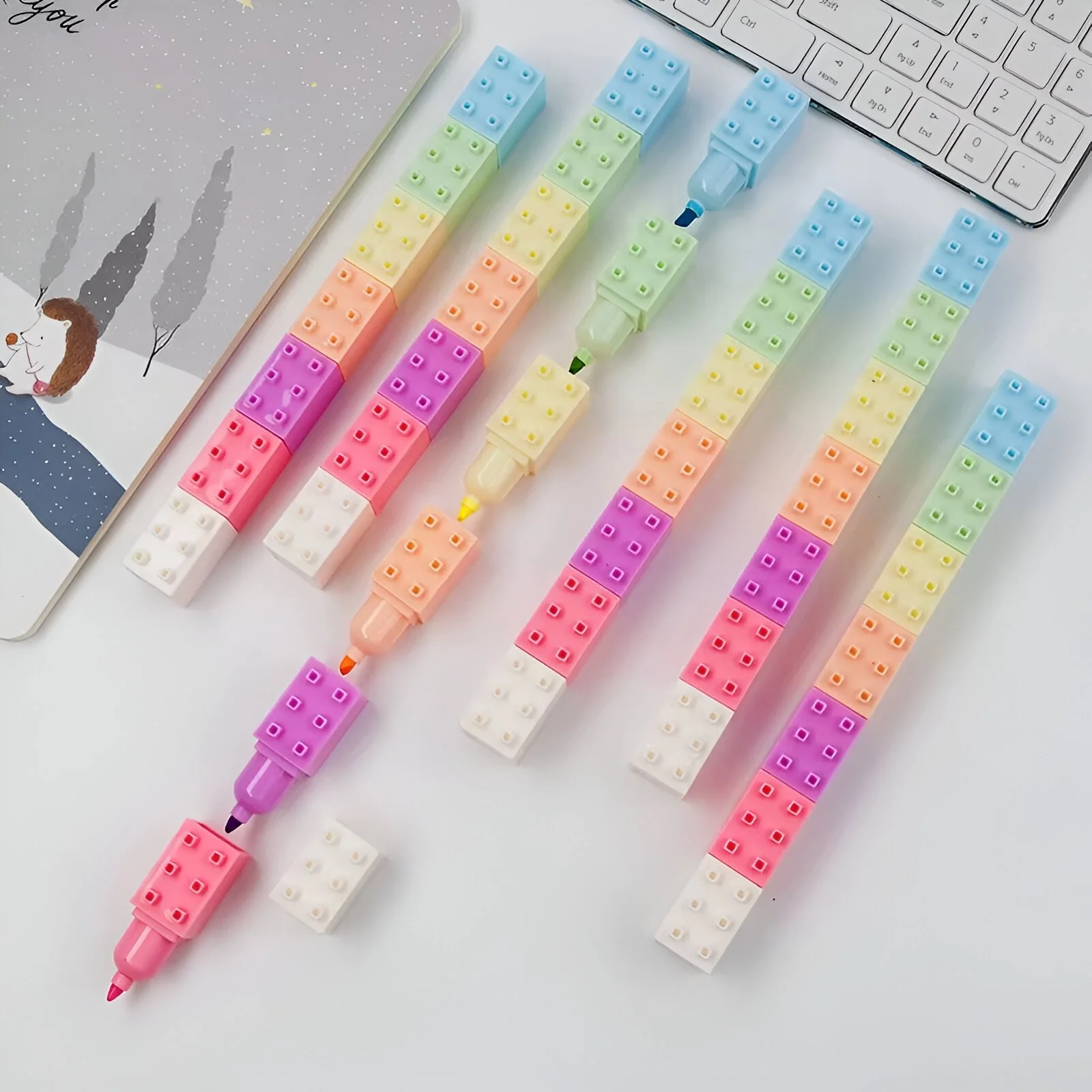 Pastel Building Block Highlighter Set - Fluorescent Marker Pens