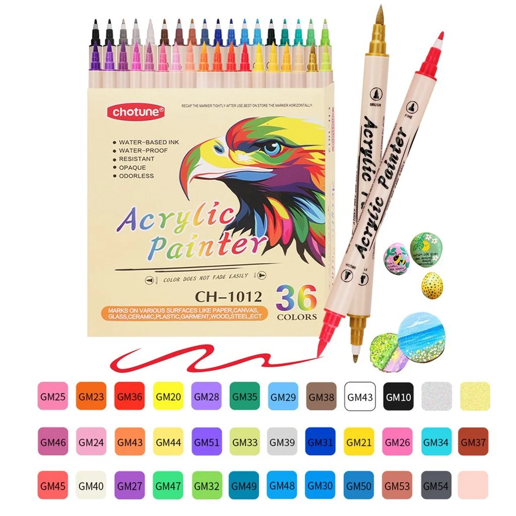 Double Ended Acrylic Markers Set Waterproof 36 Colors for Art & Craft