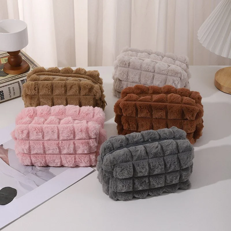 Corduroy Pencil Case & Makeup Bag – Plush Zipper Storage Pouch