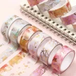 6pcs Sakura Floral Washi Tape Set with Gold Foil – Decorative Journal Tape