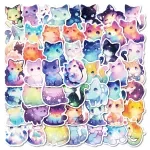 50pcs Cute Cartoon Starry Sky Cat Stickers for Laptop, Journal, and Phone Case Decoration
