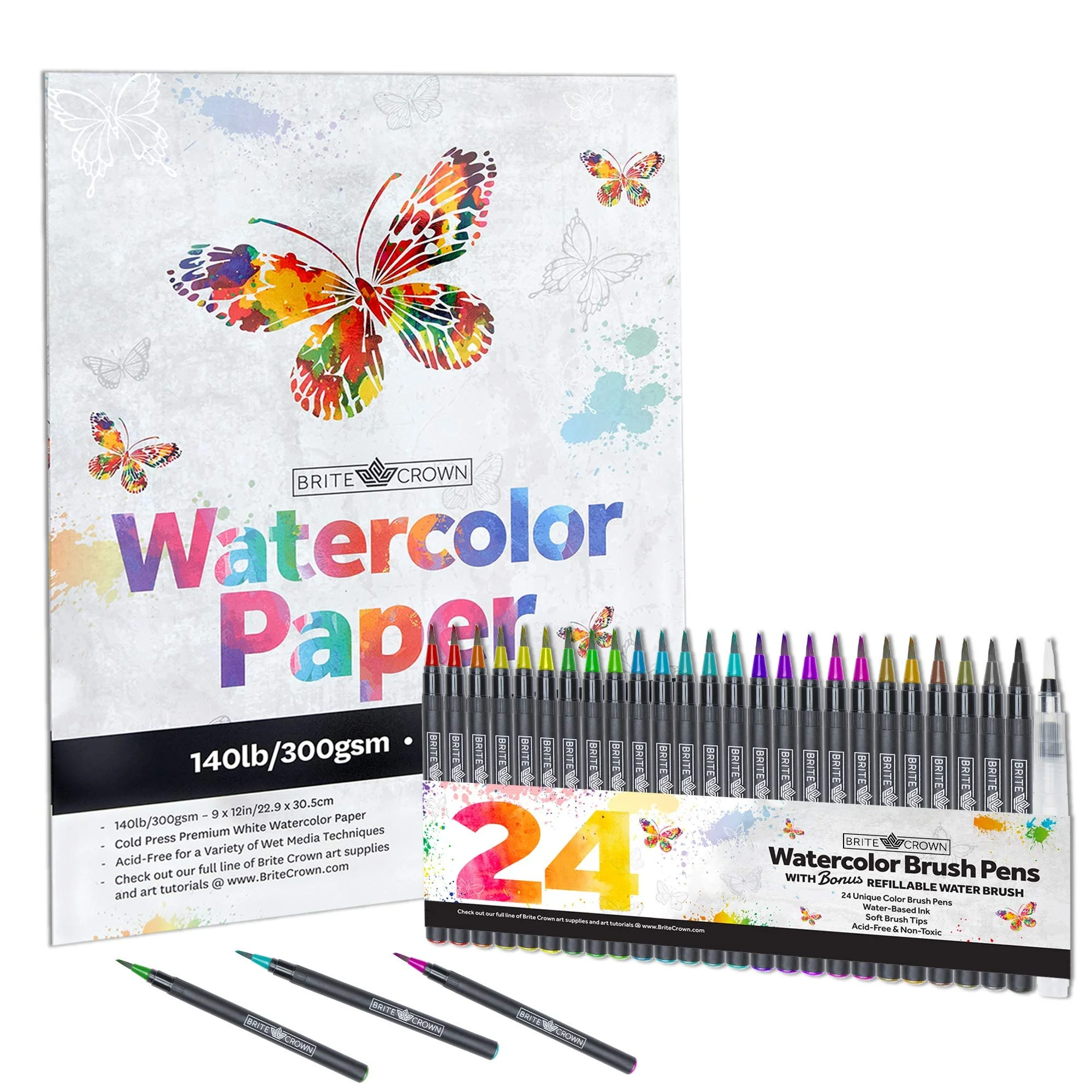 24 Watercolor Brush Pen Markers Set with Watercolor Paper Pad and Refillable Brush Pen