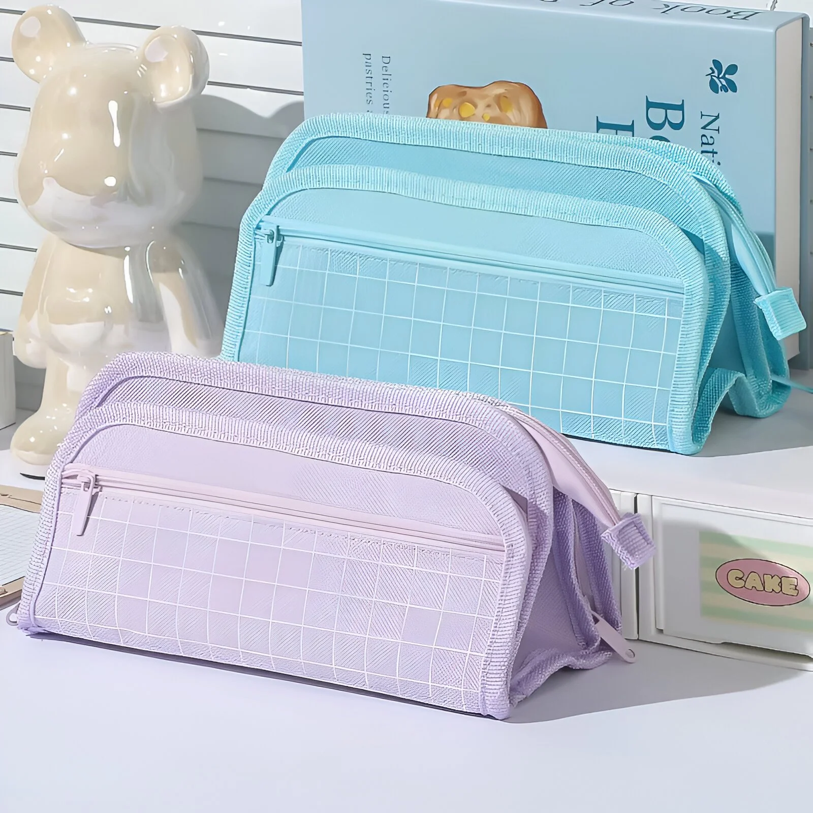 Large Capacity Pencil Case - 3-Compartment Storage Pouch for School & Office