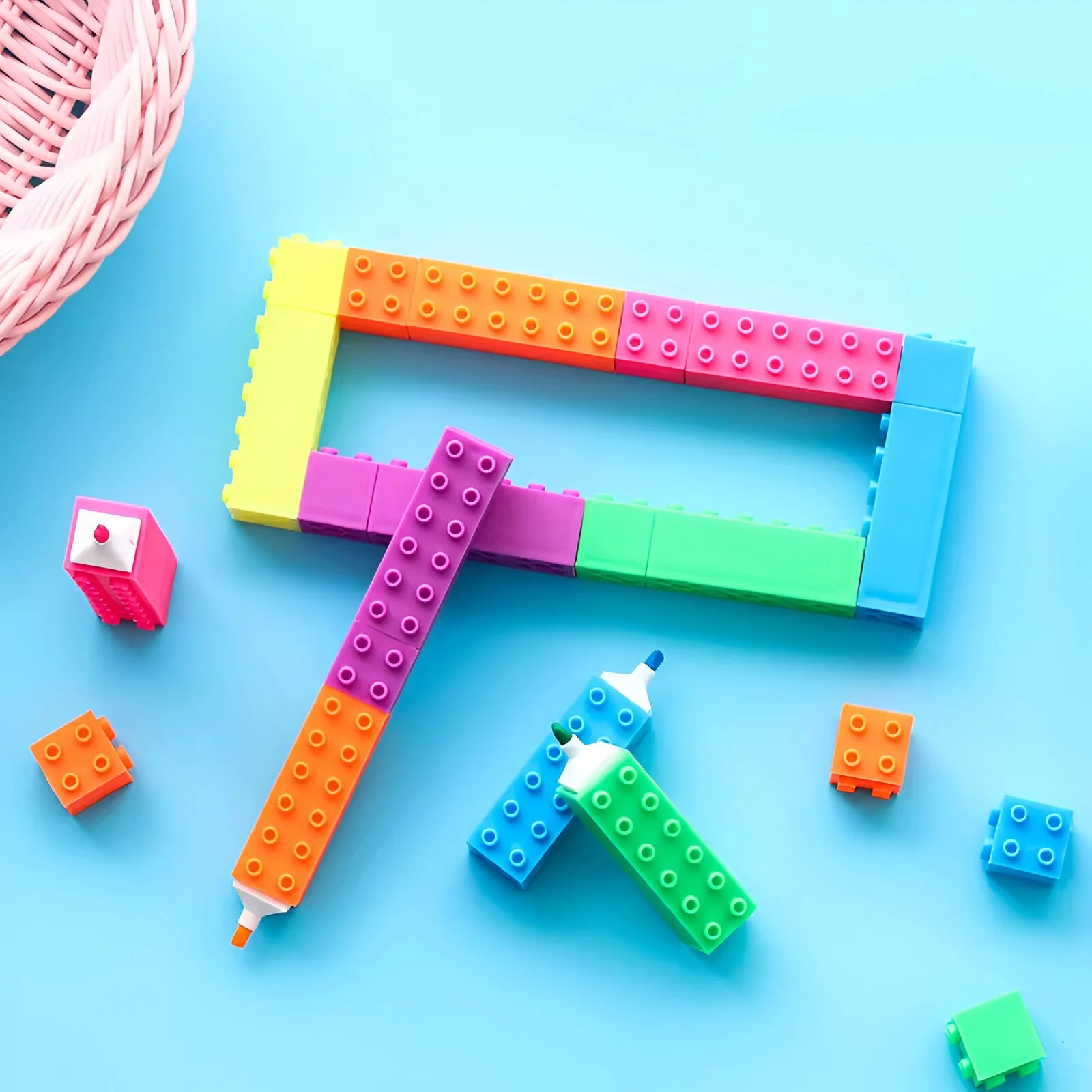 6-Piece Mini Building Block Highlighter Marker Set - Colorful Office & School Supplies