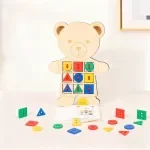 Montessori Wooden Little Bear Geometry Matching Puzzle & Rope Threading Game