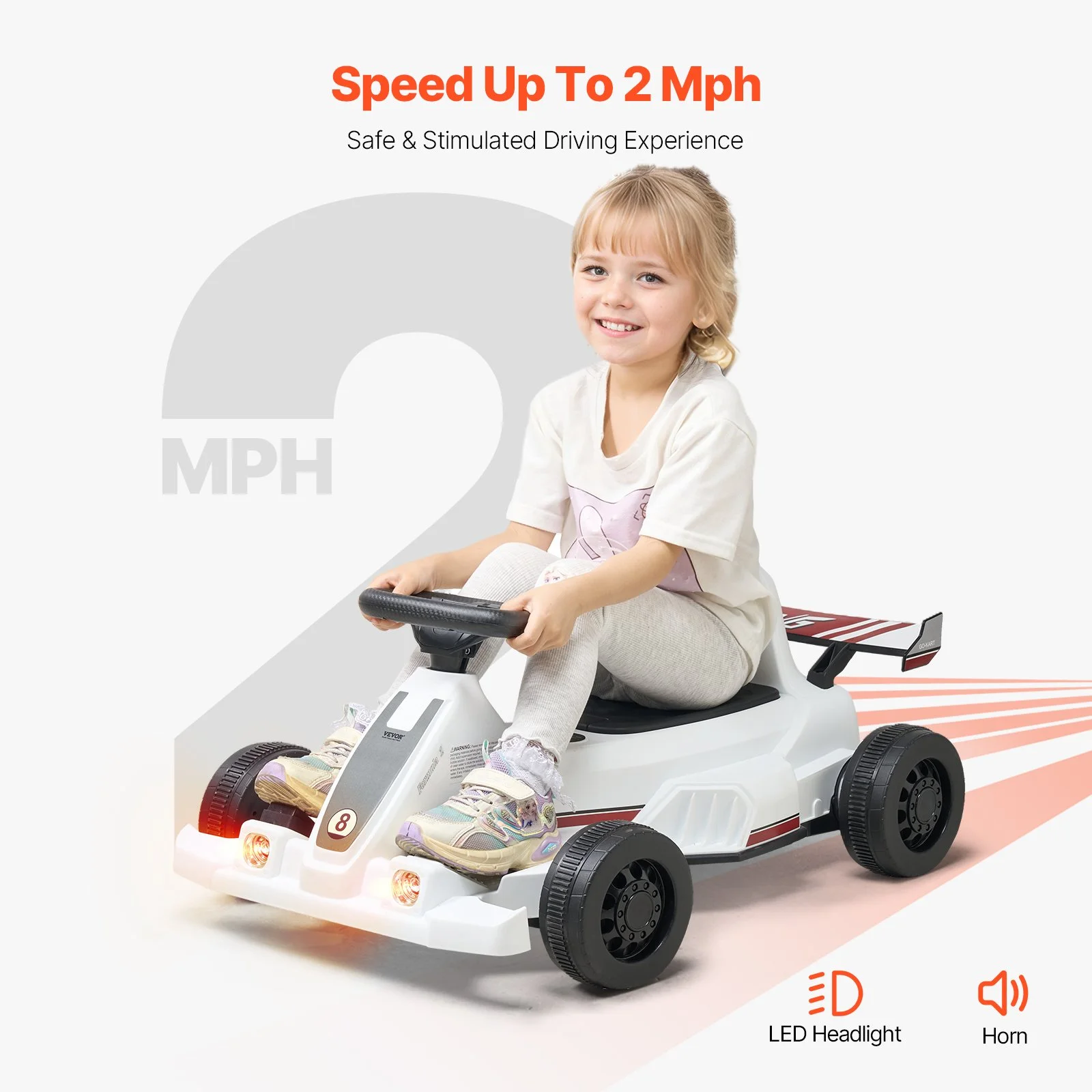 Kids Electric Pedal Go Kart 6V Ride-On Racer with Headlight & Horn