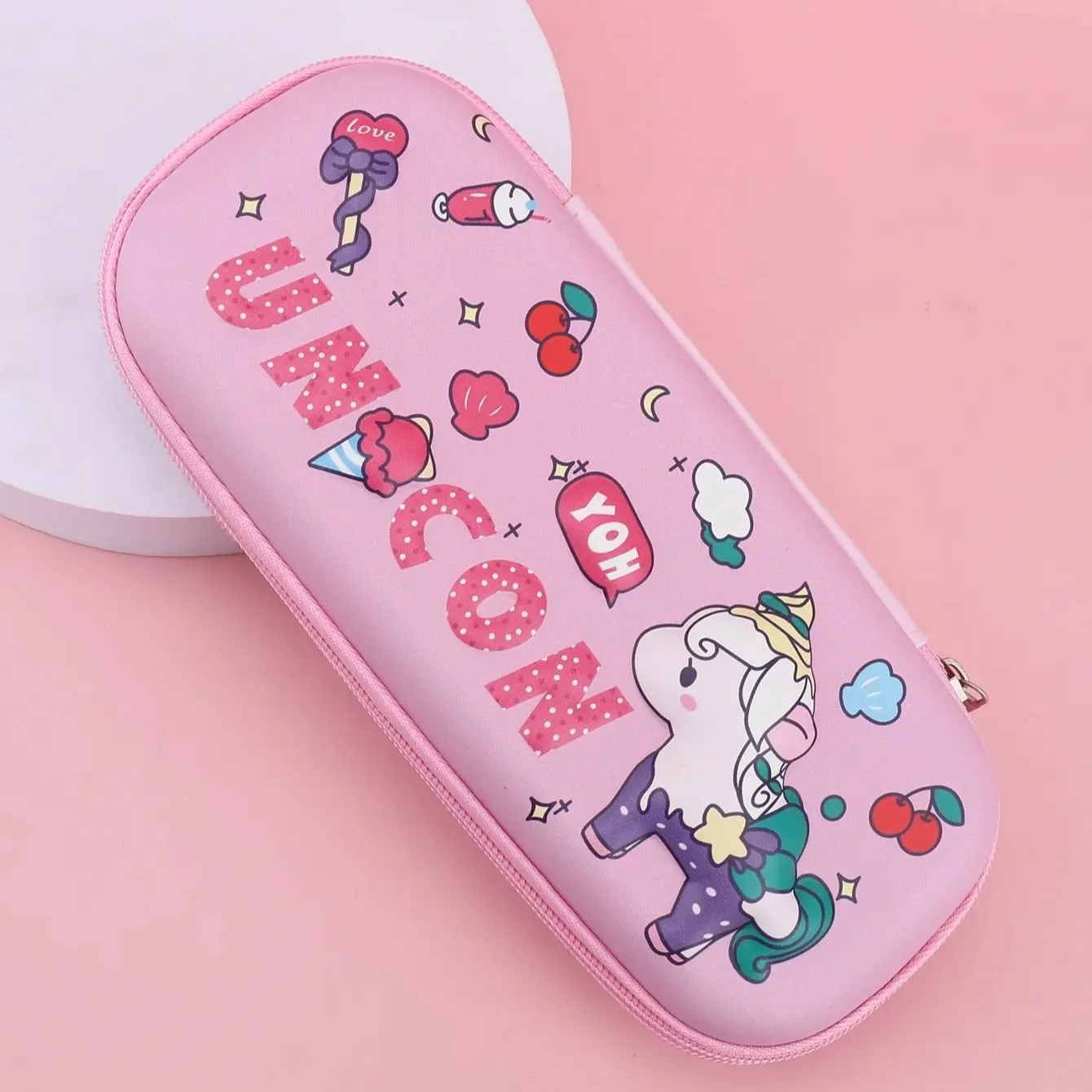 3D Unicorn Pencil Case with Three Compartments Cute School Storage Pouch