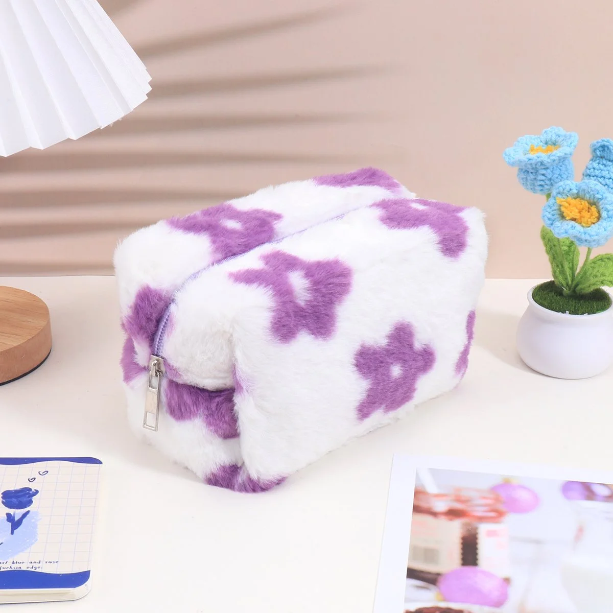 Floral Plush Large Capacity Pencil Case for School & Office
