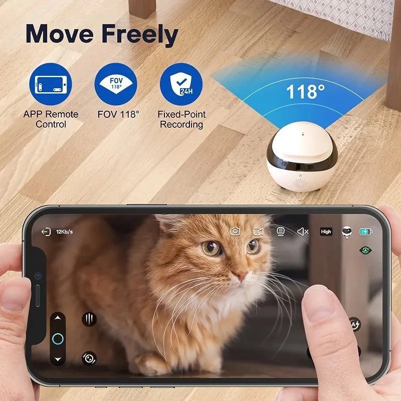 WiFi Robotic Pet Camera with Night Vision, 2-Way Audio, and Self-Charging Dock