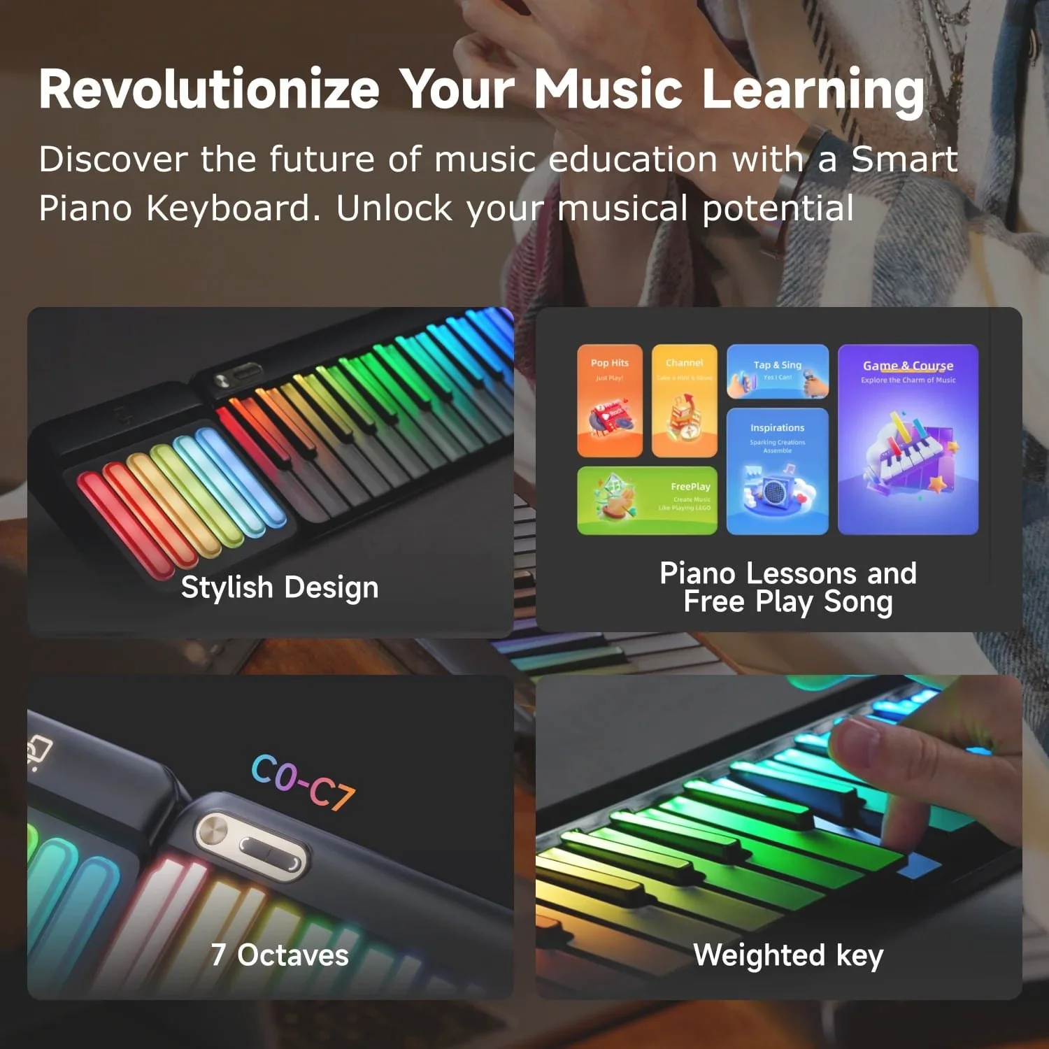 Smart LED 29-Key Portable Piano with Chord Pad and App Support