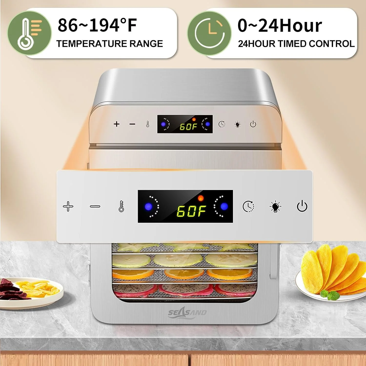 10-Tray Stainless Steel Food Dehydrator with Digital Timer