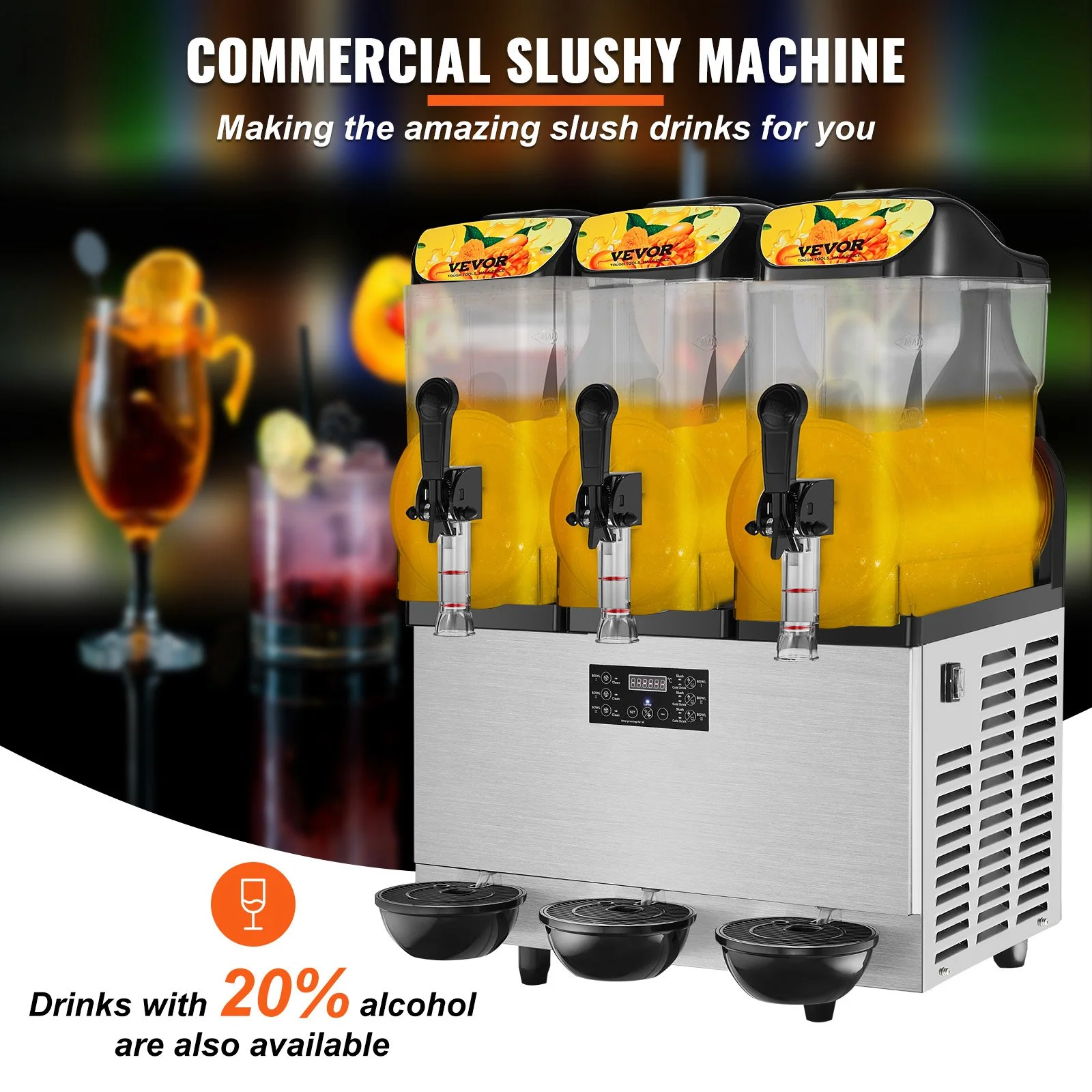 3-Tank Commercial Slush and Frozen Drink Dispenser for Home & Business