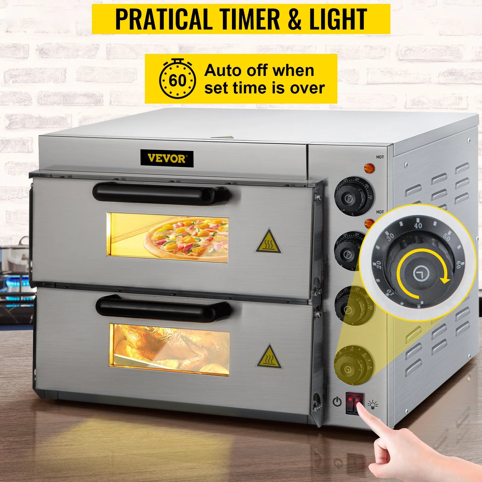 14" Double Deck Commercial Pizza Oven with Adjustable Heat Control