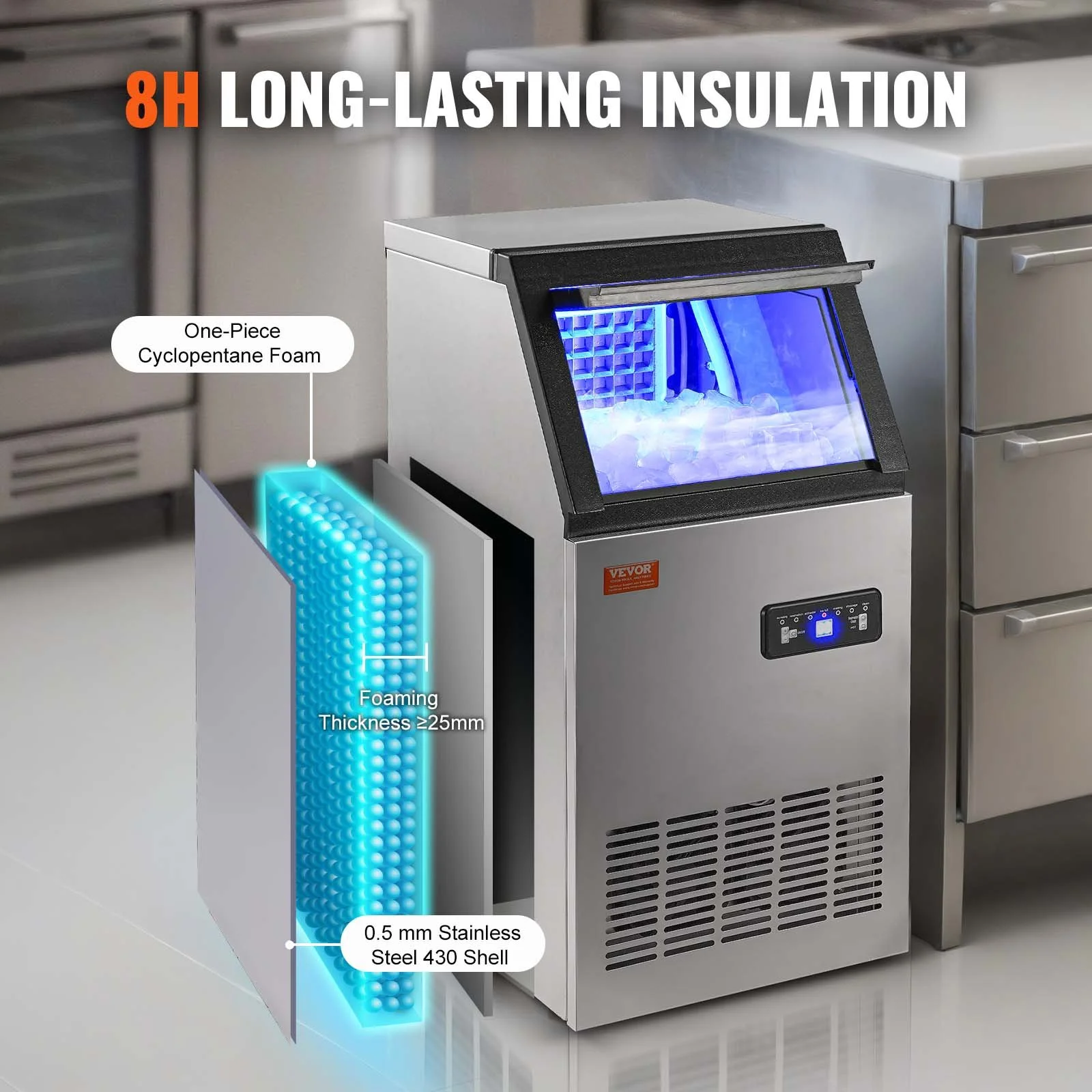Commercial Ice Maker 80lbs/24 Ice Production & 27.5lbs Storage Capacity