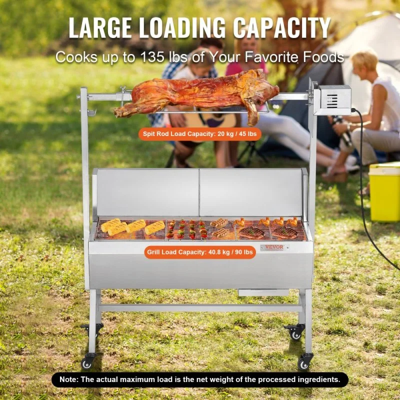 46-Inch Rotisserie Grill with Charcoal Spit and Lockable Wheels