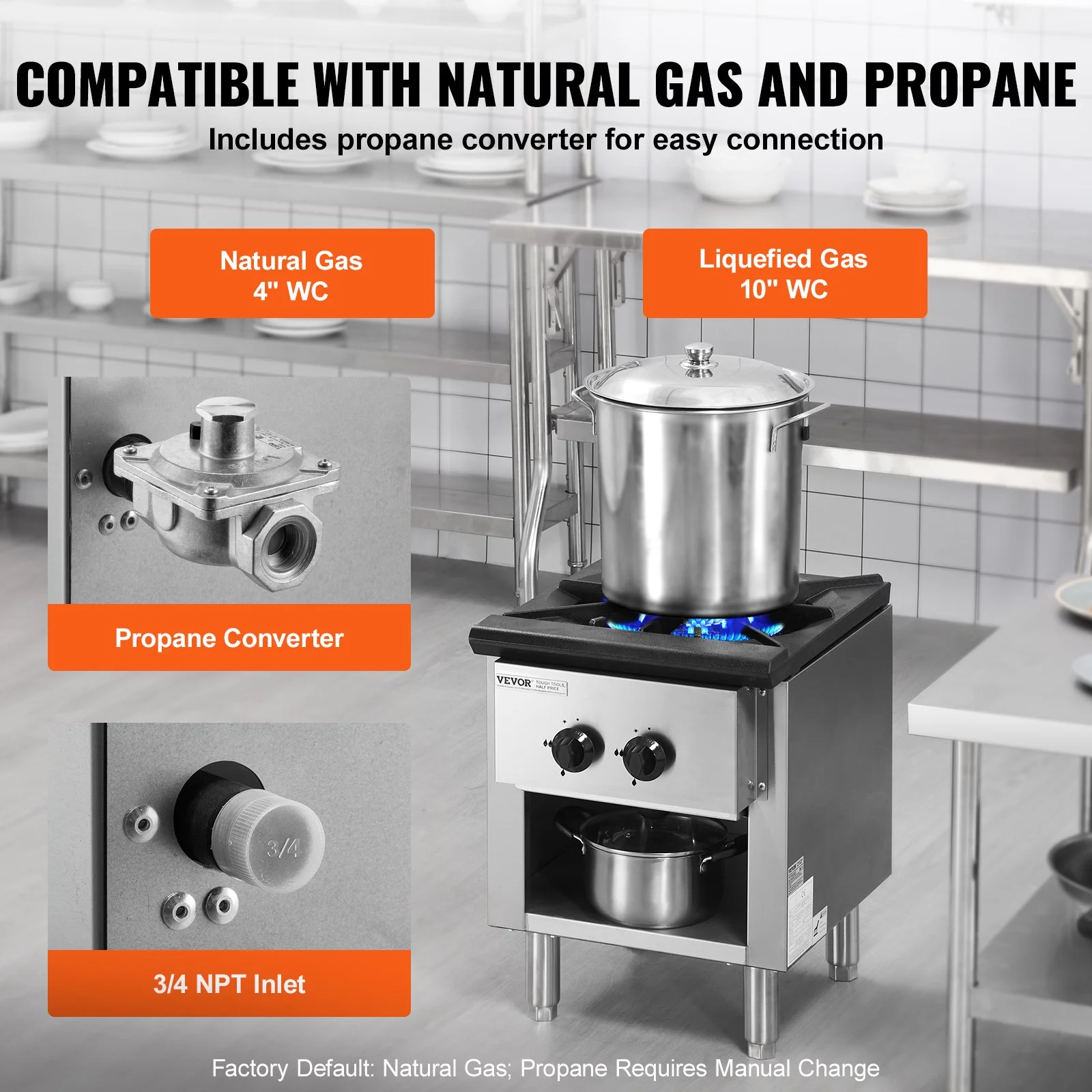 Commercial Gas Stove with 90,000 BTU and Cabinet for Restaurant Kitchens