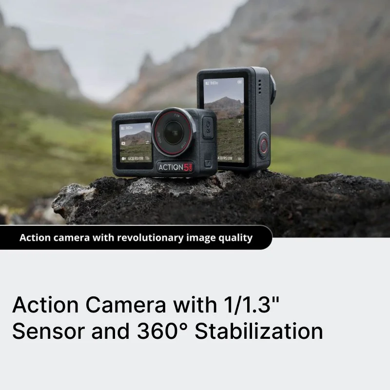 Action Camera with 1/1.3" Sensor and 360° Stabilization for Adventure Filming