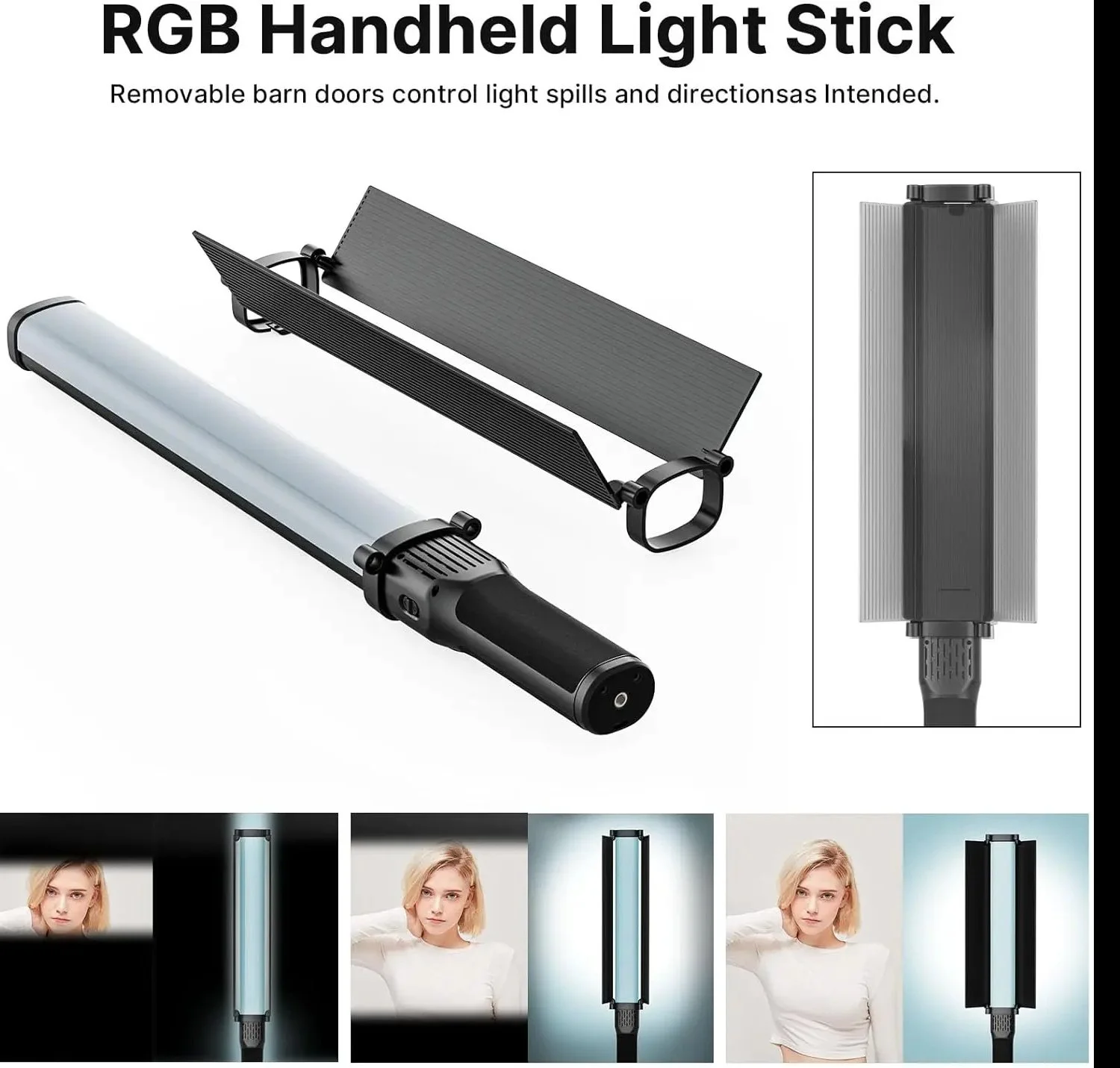 RGB Handheld LED Light Wand Stick 38W with Full Color & Adjustable Barndoor
