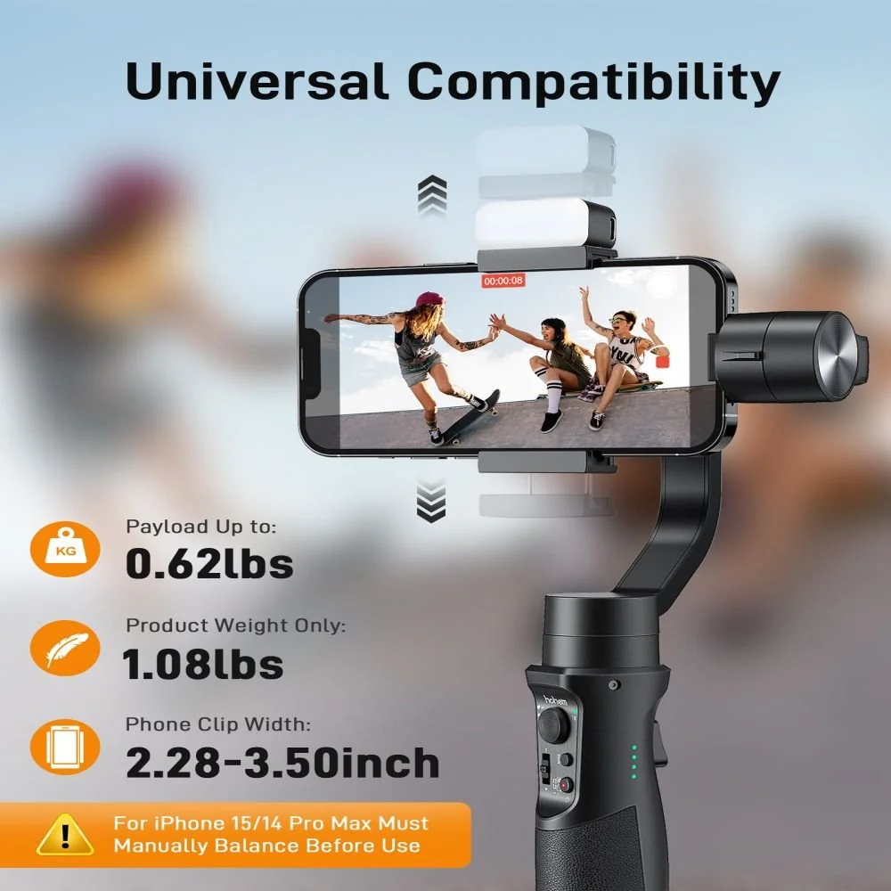 3-Axis Smartphone Gimbal with Fill Light and Remote Control