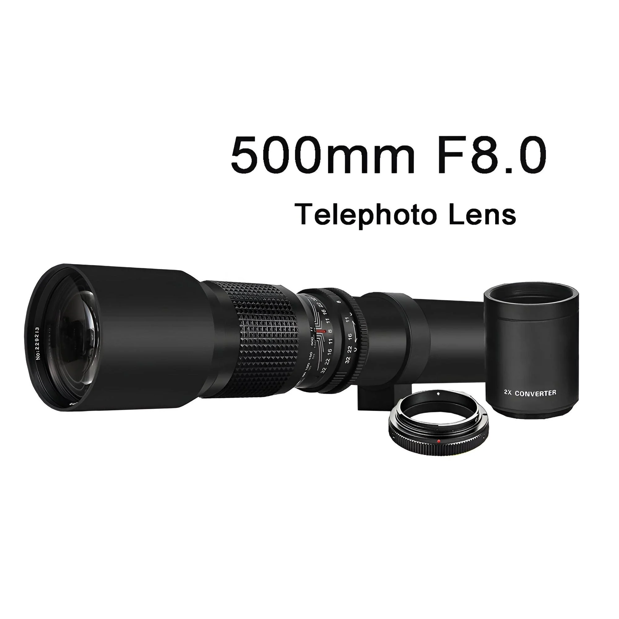 500mm F8.0 Manual Focus Telephoto Lens with 2X Converter for Nikon DSLR Cameras