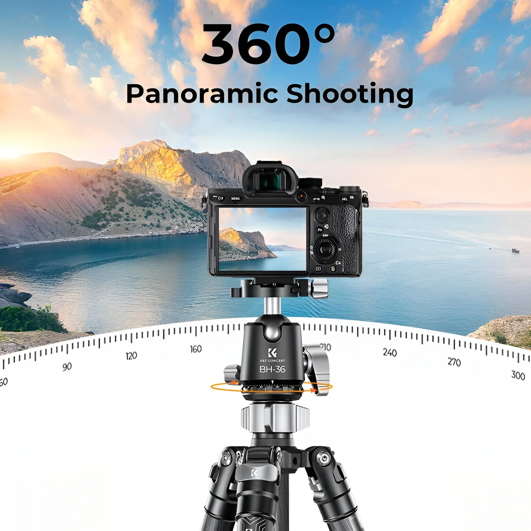 68'' Carbon Fiber Professional Camera Tripod with 360° Metal Ball Head