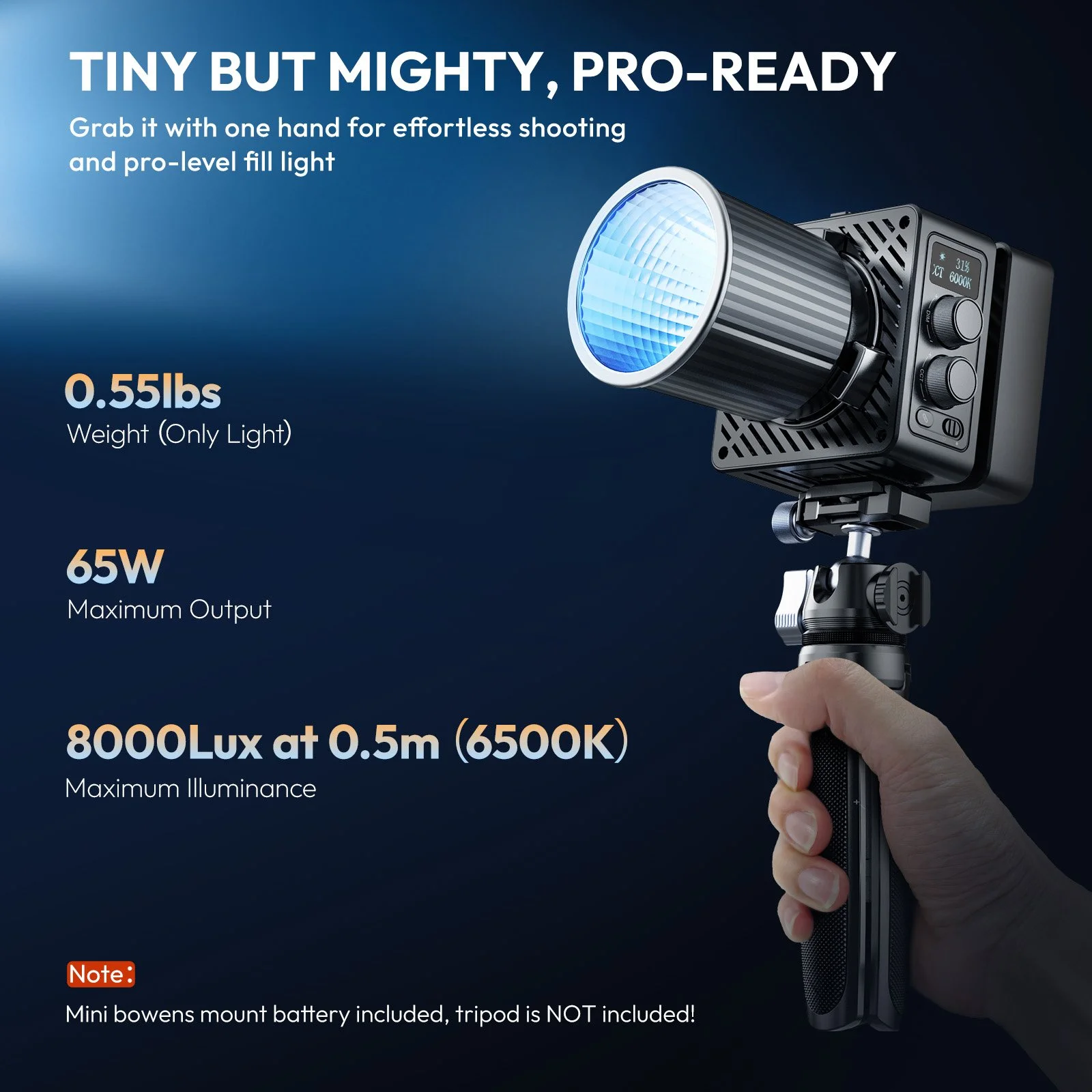 65W Bi-color COB Video Light with Bowens Mount & Accessories