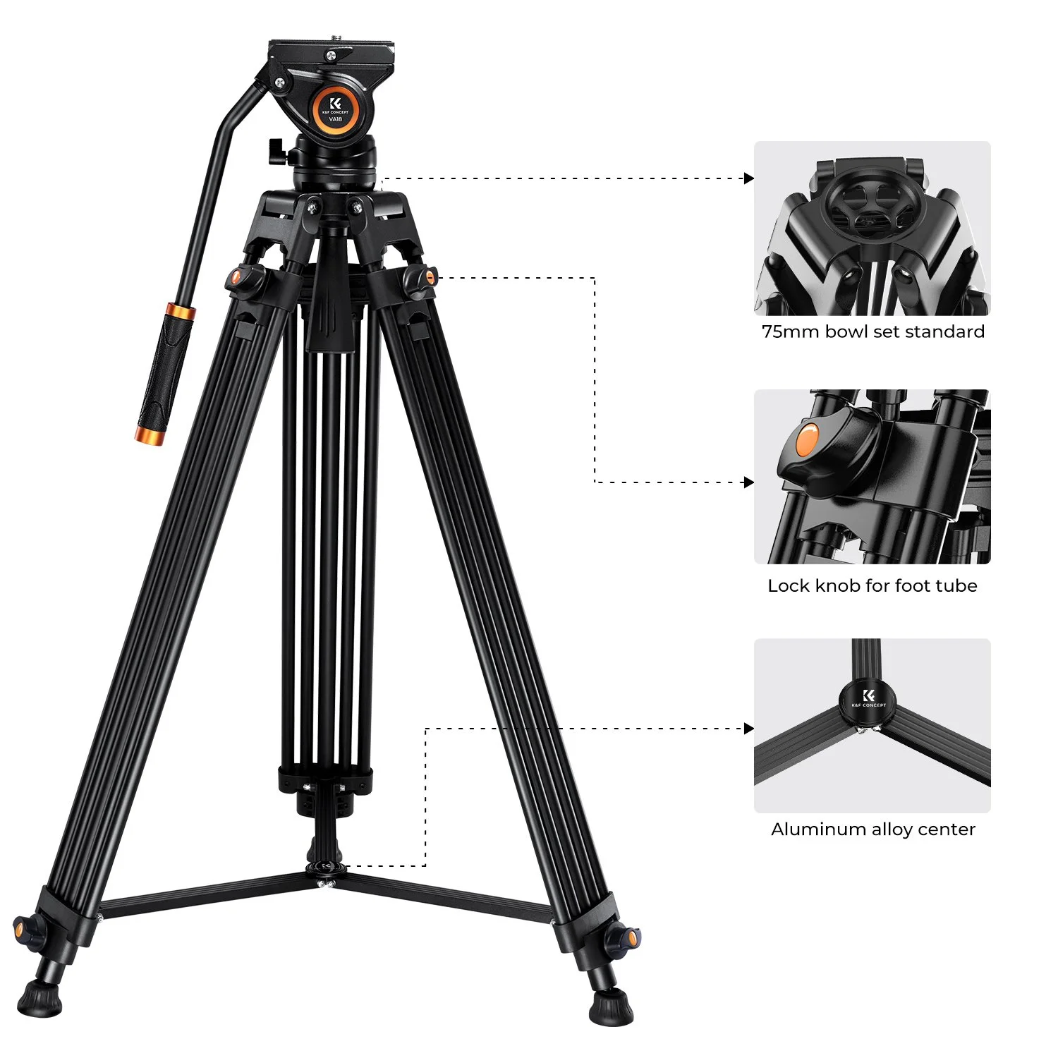 72-inch Professional Video Tripod with Fluid Head – Heavy Duty, Max Load 17.6lbs