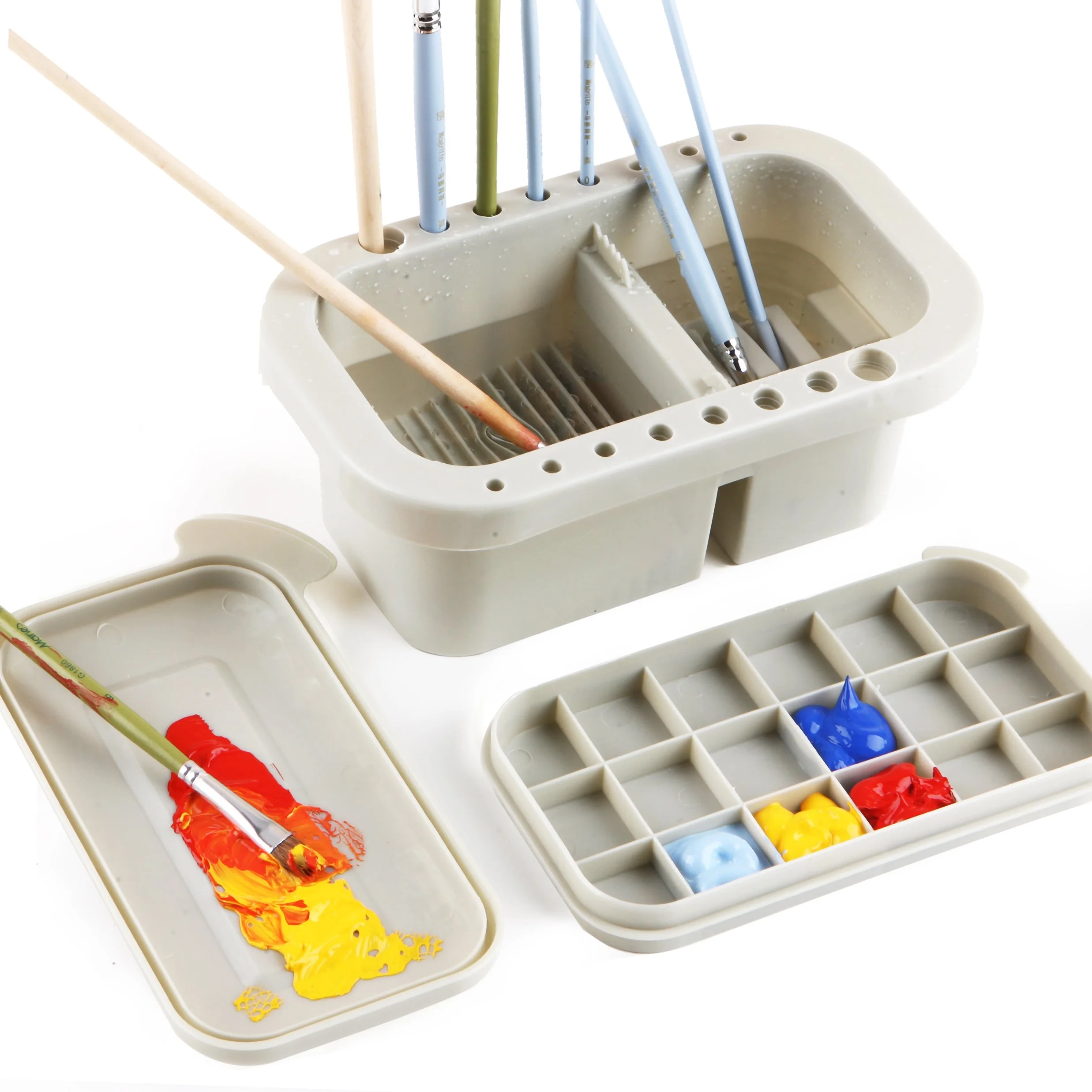 Multi-Functional 3-in-1 Pen Washing Bucket with Color Tray