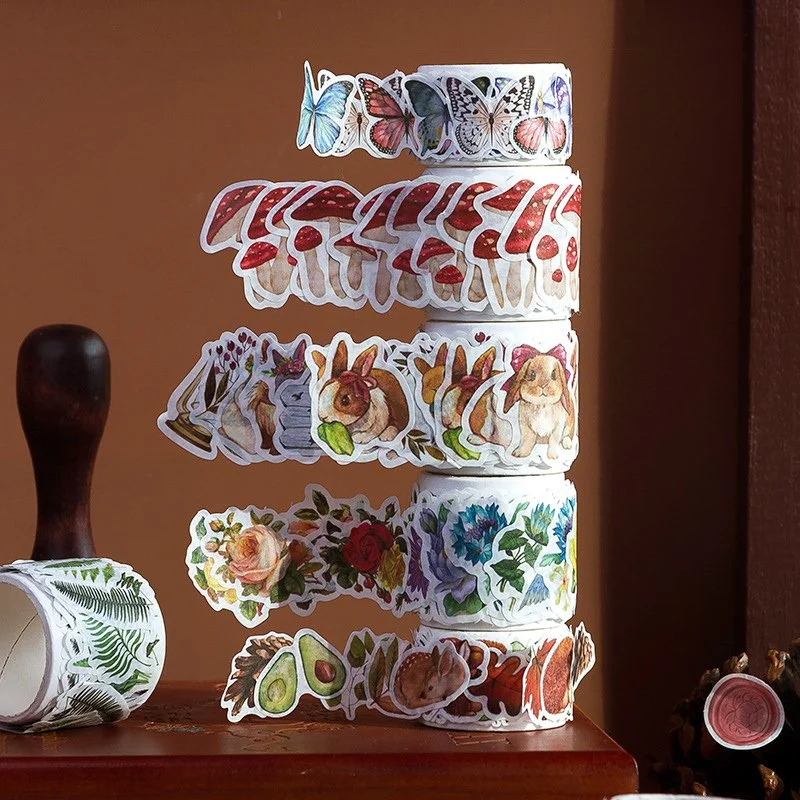 100 pcs Cute Animal & Butterfly Masking Washi Tape - Vintage Decorative Adhesive Tape for DIY Scrapbooking & Sticker Labels