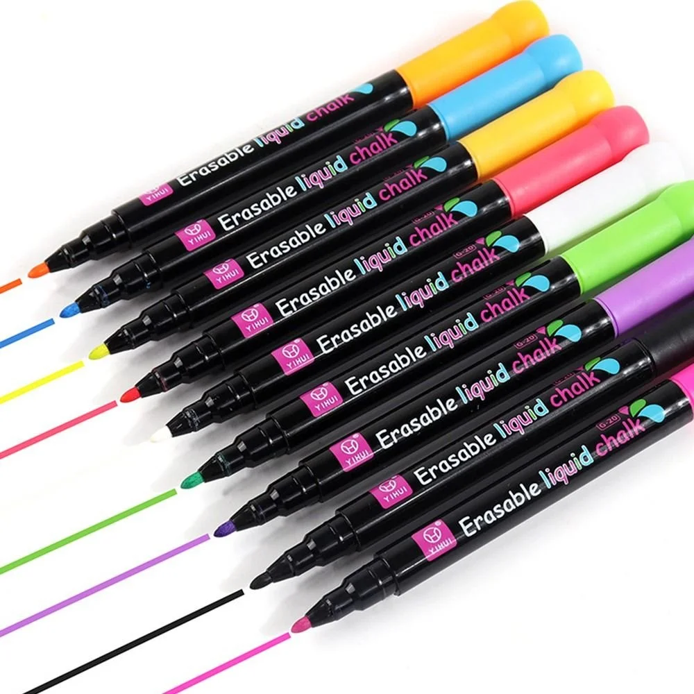 Multi-Color Erasable Liquid Chalk Markers for Whiteboards and Glass