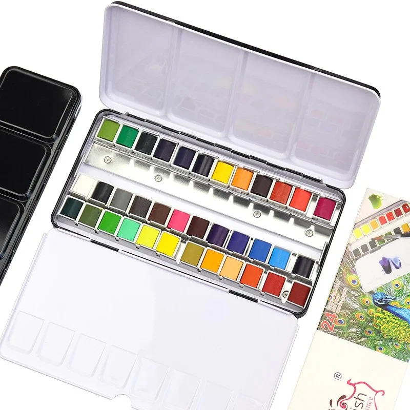 24/36 Color Portable Watercolor Paint Set with Brush Pen for Travel & Art Supplies