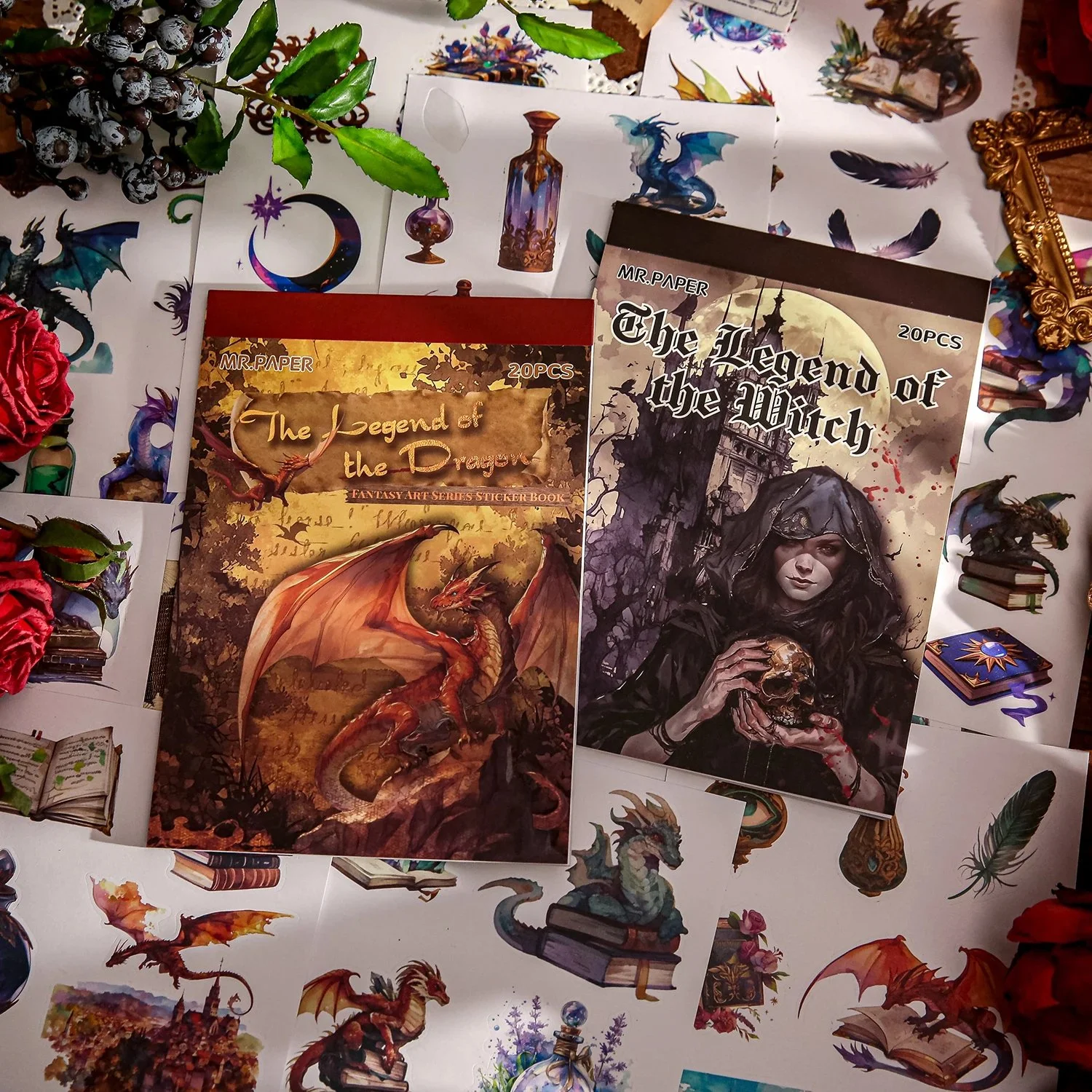 Witch and Dragon Themed Sticker Book for Creative DIY Projects