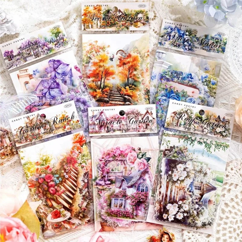 Charming Garden Landscape Stickers – 30 Pieces for DIY Craft & Journals