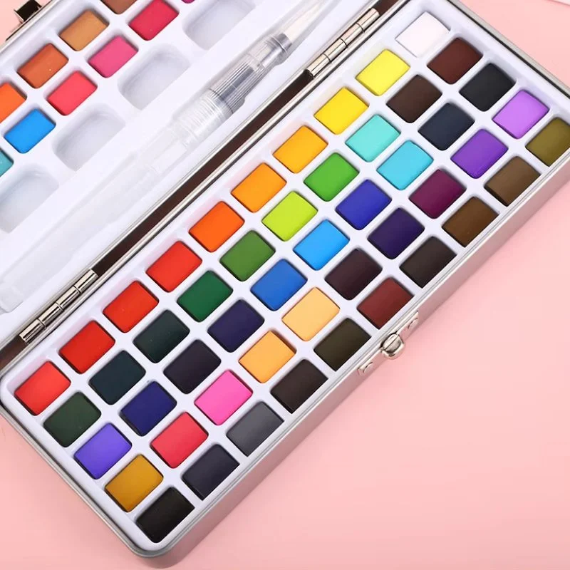 Professional Watercolor Paint Set with Glitter in Portable Metal Box